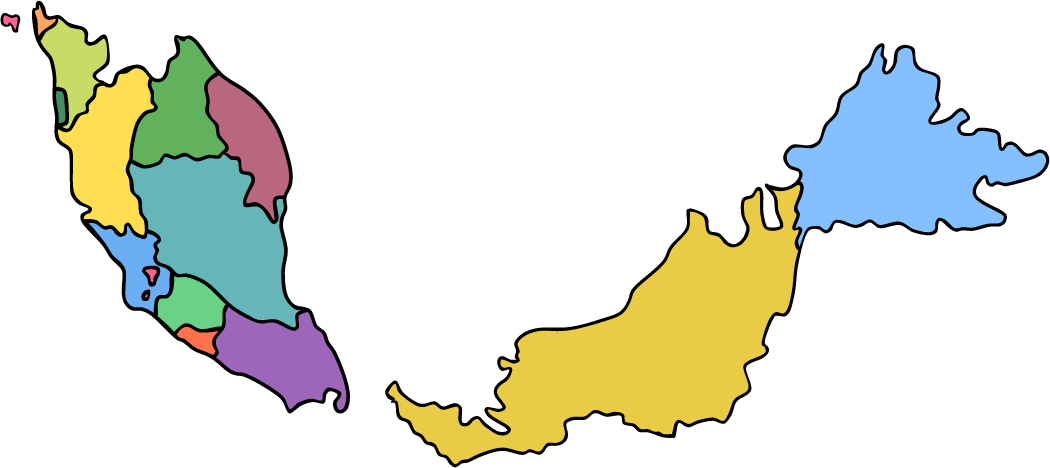 Colourful Malaysia map according to state